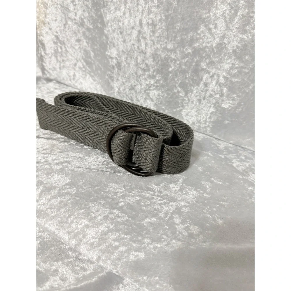 Mens Size 38 Charcoal Gray Herringbone‎ Woven Dark Double Ring Belt Custom Fit